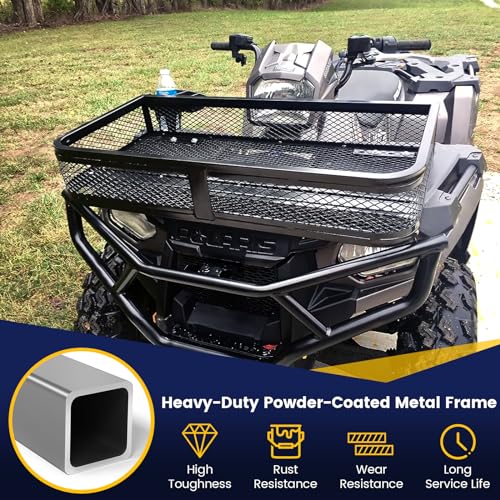 IRONMAX ATV 전면 카고 바스켓, 튼튼한 스틸 수하물 보관 캐리어 박스, 16.5cm(6.5인치) 보호 레일 포함, 쉬운 설치, ATV/UTV 카고 랙 액세서리, 길이 91.9cm(36.5인치) x 너비 44.9cm(17.5인치) x 높이 16.5cm(6.5인치) - style: ATV 프론트 카고 바스켓