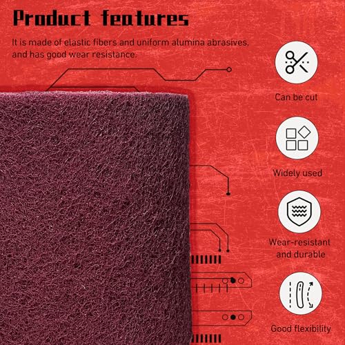 7447 Maroon Scuff Pads - 5 lnches x 8Feet Premium Surface Prep Pad for Autobody, Woodworking, Paint Primer, ScuffingSanding & Scouring - size: 5 Inches*8 Feet