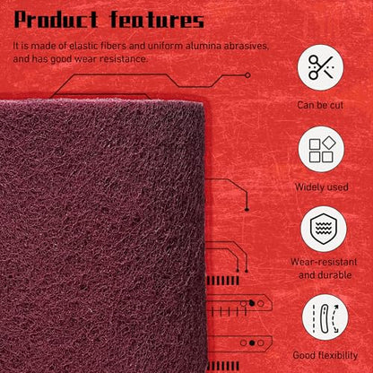 7447 Maroon Scuff Pads - 5 lnches x 8Feet Premium Surface Prep Pad for Autobody, Woodworking, Paint Primer, ScuffingSanding & Scouring - size: 5 Inches*8 Feet