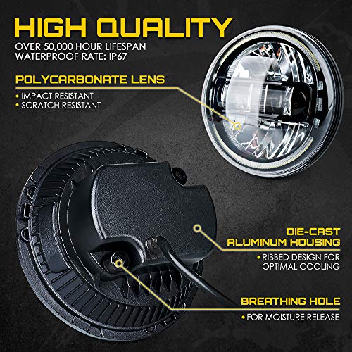 Xprite 7" LED Halo Headlights Compatible with 97-18 Jeep Wrangler JK, Black - color: Black