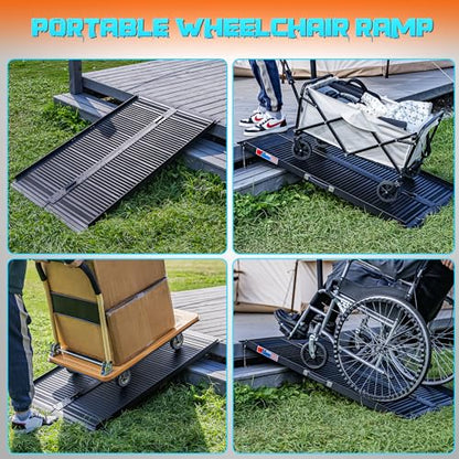 WHALEMOTOR Black Portable Wheelchair Ramp, 4FT No-sew Non-Slip Aluminum Wheelchair Ramp, Folding Portable Wheelchair Ramps for Home, Weight Capacity Up to 800 LBS, Loading Dock Plates - size: 4FT Using height 4-12"