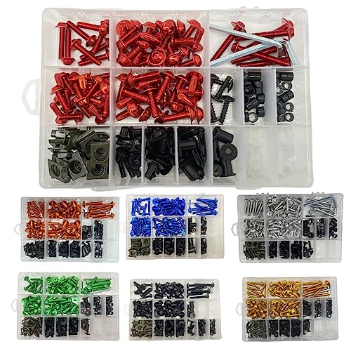 210PCS Motorcycle Fairing Bolt Aluminum M5 M6 Screws Fasteners (Red) - color: Red