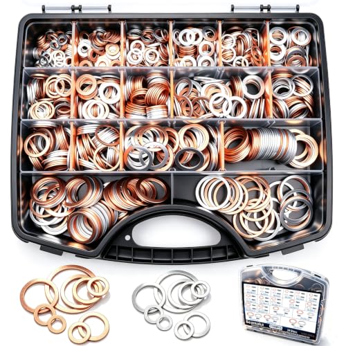 1160PCS Crush Washer Oil Drain Plug,18 Sizes Copper and Aluminum Crush Washers Assortment Kit,Automotive Oil Pan Drain Plug Gasket M6 M8 M10 M12 M14 M16 M18 M20 M22 M24 - size: 1160PCS