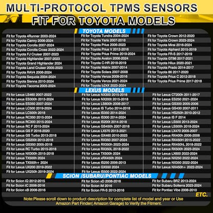 Pre-Programmed TPMS Sensors Fit for Toyota Lexus Subaru,315MHz and 433MHz - size: 42607-06011