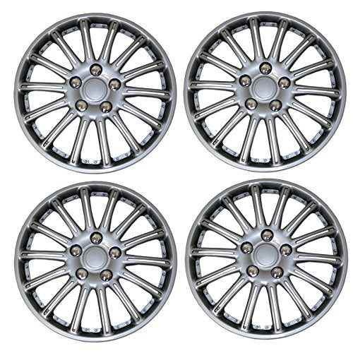 WC3-15-1007-S - Pack of 4 Hubcaps - 15-Inches | Silver | Style 007 Style Snap-On (Pop-On) Type Metallic Silver Wheel Covers Hub-caps - size: 15-Inches | Silver | Style 007