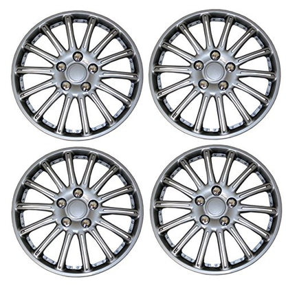 WC3-15-1007-S - Pack of 4 Hubcaps - 15-Inches | Silver | Style 007 Style Snap-On (Pop-On) Type Metallic Silver Wheel Covers Hub-caps - size: 15-Inches | Silver | Style 007
