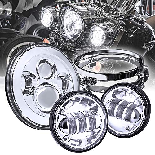 TRUE MODS 7 Inch LED Headlight Kit 4.5 Inch Passing Lights Harley Davidson - color: Chrome, size: Headlight + Bracket + Passing Lights