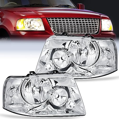 Nilight Headlight Assembly Compatible with 2003 2004 2005 2006 Ford Expedition Headlamps Replacement Chrome Housing Clear Reflector Lens Driver and Passenger Side - color: Chrome Housing + Clear Reflector, size: 2003-2006 Ford Expedition