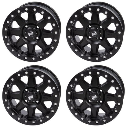 (4 Pack) 4/137 Tusk Uinta Beadlock Wheel 15x7 4.0 + 3.0 Matte Black For Can-Am Outlander Max 6x6 1000 XT 2019-2025