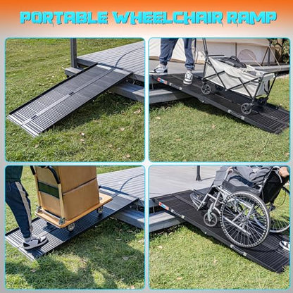 WHALEMOTOR Black Portable Wheelchair Ramp, 6FT No-sew Non-Slip Aluminum Wheelchair Ramp, Folding Portable Wheelchair Ramps for Home, Weight Capacity Up to 800LBS, Loading Dock Plates - size: 6FT Using height 6-18"