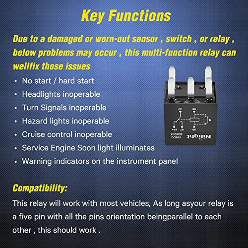 Nilight 5Pack 12V 5Pin Ultra Micro ISO SPST Relay 35A/20A for Fuel Pump - color: 5Pin Relay