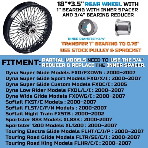 FatFlex 18" Rear Wheel Chrome Fat Spokes Black 3.5" Rim - color: 18" x 3.5", Black+Chrome+Black