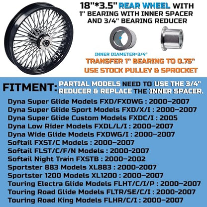 FatFlex 18" Rear Wheel Chrome Fat Spokes Black 3.5" Rim - color: 18" x 3.5", Black+Chrome+Black