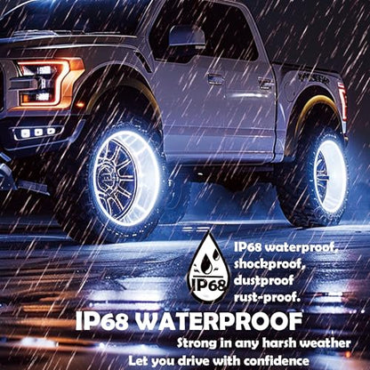 17in Pure White Wheel Ring Lights,12V New Upgrade Quad Rows 1248-LEDs Waterproof Tire Rim Light with RF Remote APP Control for Truck Car SUV Pickup - size: 17IN
