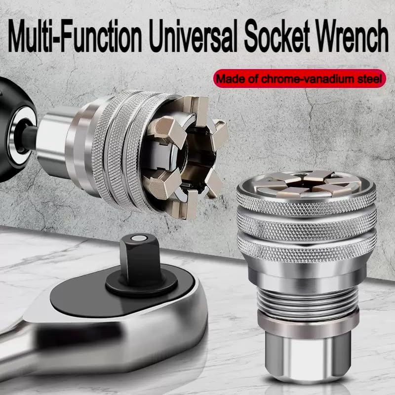 Adjustable Universal Socket Wrench, 10-19mm Socket with 3/8" Drill Adapter
