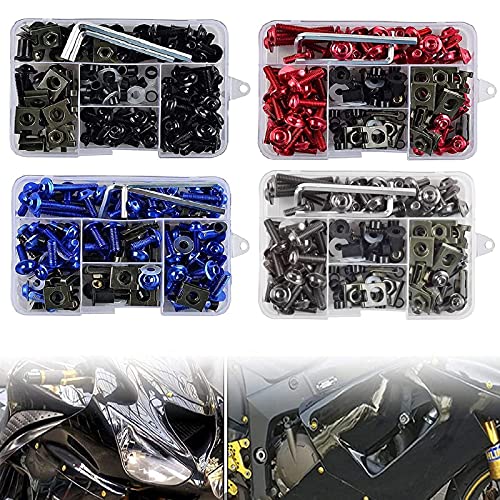Motorcycle Fairing Bolt Kit, 177pcs M5 M6 Motorcycle Windscreen Screws Colorful Fasteners Fairing Bolts Nut Clips Kit for Kawasak Suzuki Honda Ducati Yamaha BMW GSXR Motorcycle (Titanium) - color: Titanium