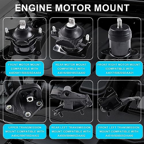 Engine Motor and Transmission Mount 6PCS for Honda Accord 2.4L 2003-2007 Auto Transmission- Replaces A4526HY, A4517, A4509, A4542, A4516, A4510, Front, Right, Rear, Upper Mounts - size: Honda Accord 2.4L 2003-2007