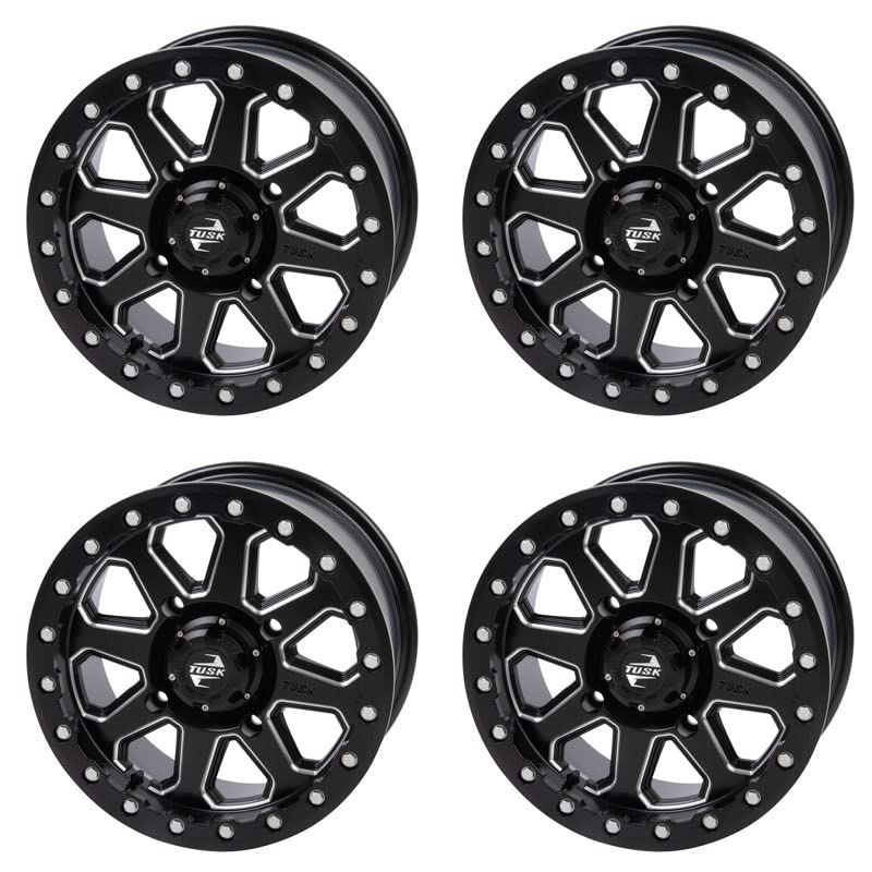 (4 Pack) 4/156 Tusk Uinta Beadlock Wheel 15x7 4.0 + 3.0 Milled/Black For YAMAHA Wolverine RMAX 2 1000 Sport 2022-2023
