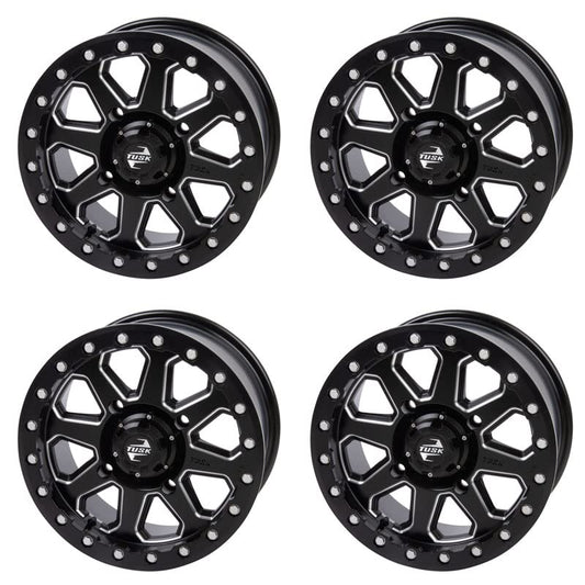 (4 Pack) 4/156 Tusk Uinta Beadlock Wheel 15x7 4.0 + 3.0 Milled/Black For YAMAHA Wolverine RMAX 2 1000 Sport 2022-2023
