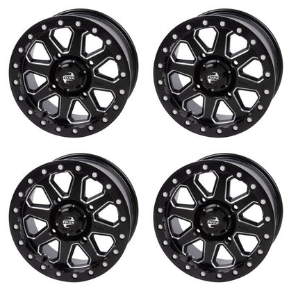 (4 Pack) 4/156 Tusk Uinta Beadlock Wheel 15x7 4.0 + 3.0 Milled/Black For YAMAHA Wolverine RMAX 4 1000 XT-R 2021-2022