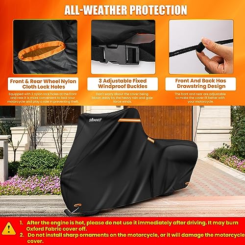 420D Motorcycle Cover Waterproof, Heavy Duty Nano Coating Rain UV,3XL - color: Black, size: 3XL(109"x44"x56")