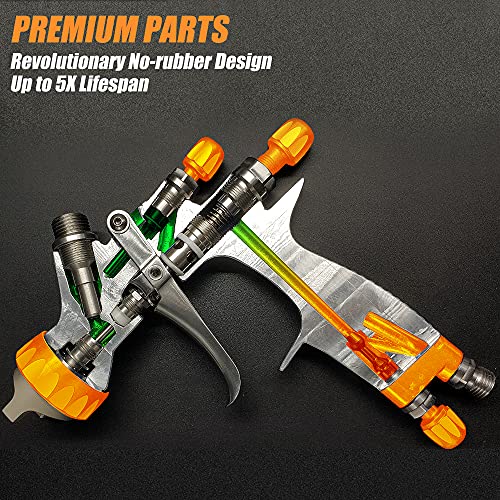 BEETRO HVLP Professional Gravity Feed Air Spray Gun, 280-320mm Wide Spray Pattern 1.3/1.4mm Nozzle with Air Control Valve, 1000ml Capacity 14CFM 29-32psi, 1/4 Adaptor and Filter