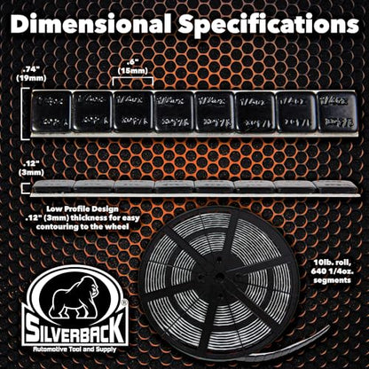 Silverback 1/4 oz Black Steel Adhesive Wheel Weights, 10 lb Roll - color: Black