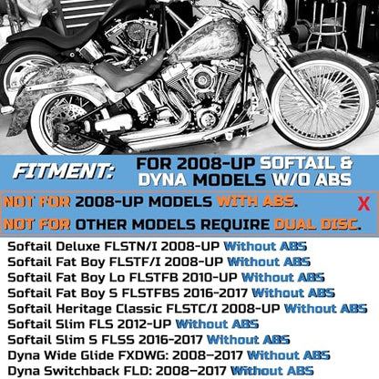 FatFlex Front Wheel for Harley Softail Dyna 21” x 3.5” Single Disc - color: 21*3.5'', Black+Black+Black (NON-ABS)