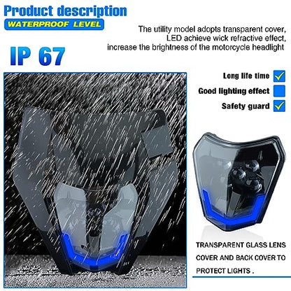 Headlight Head Lamp Light Fairing Mask Day Running Light For ATV Scooters Dirt Pit Bike Enduro (Black+Blue DRL) - color: Black Blue DRL