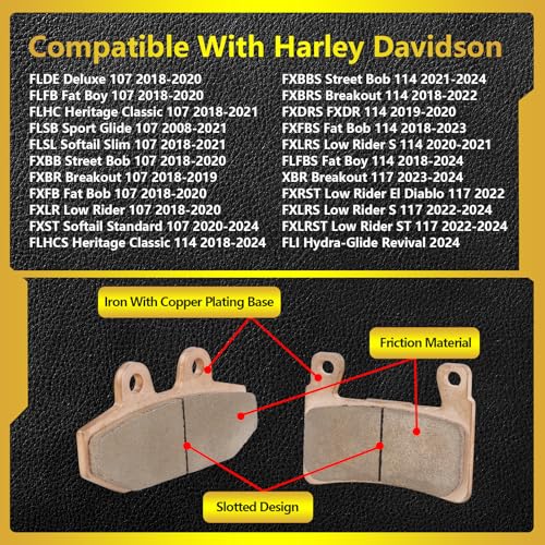 Sintered Disc Brake Pad For 2018-2024 Harley Davidson 107 Series, 114 Series, 117 Series, FLI Hydra-Glide Revival, Replace# FA265 41300102, FA710 41300197