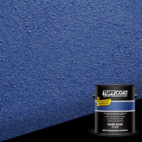 Tuff Coat Medium Texture Rubberized Non-Skid Deck Coating – Textured Non-Slip Safety Surface for Pool Decks, Docks, Boat Ramps, Patios, Walkways & High-Traffic Areas (UT-204 Dark Blue 5-gallon) - color: Dark Blue, size: 640 Fl Oz (Pack of 1)