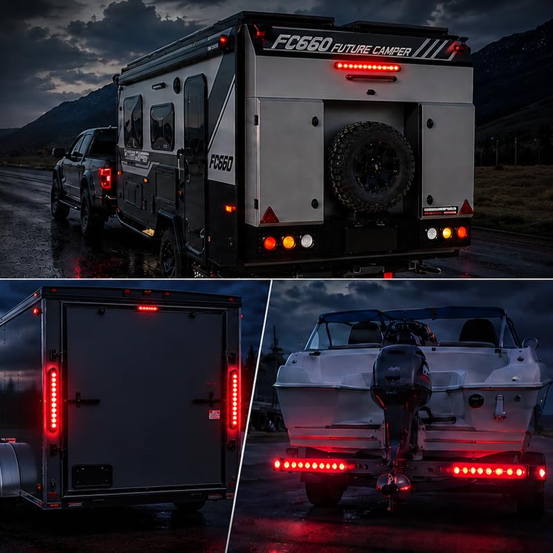11 LED Red Trailer Brake Tail Light, 2 Pack 16” LED Bar Stop Turn Signal Tail Lights Waterproof Third 3rd Brake Strip Red Light for Marine Boats Golf Cart Offroad Truck RV UTV ATV