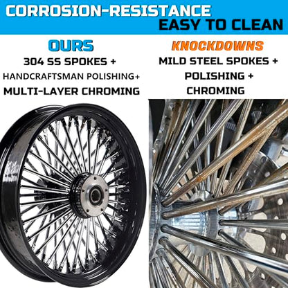 Fatflex 16" Rear Wheel Chrome Fat Spokes Black 3.5" Rim - color: 16" x 3.5" Black+Chrome+Black