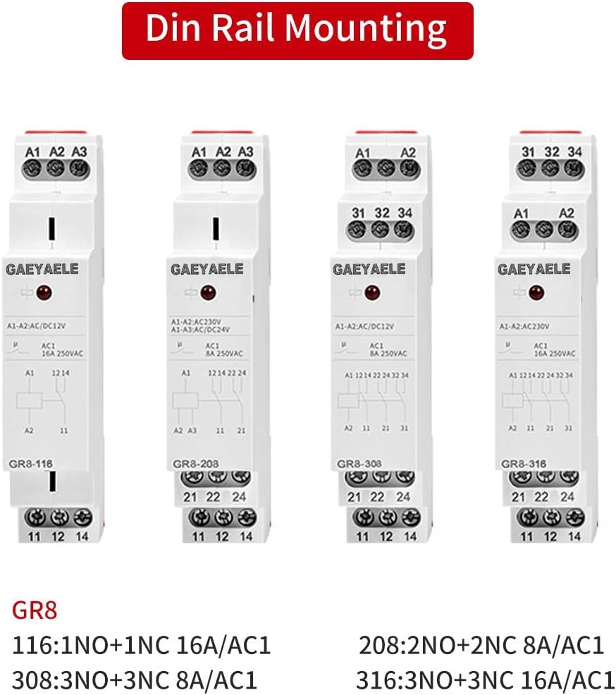 Intermediate Relay Auxiliary Relay 8A 3SPDT Din Rail Relay(GR8-308,AC/DC 110V) - size: GR8-308,AC/DC 110V