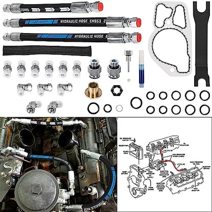 High Pressure Oil Pump HPOP Master Service Kit & Hoses Lines & Crossover Kit for Ford 7.3L Powerstroke Diesel engines F-series E-series Excursion 1999 2000 2001 2002 2003 Complete Set 38 PCS - style: Master Service Kit+Hoses Lines+Crossover Kit