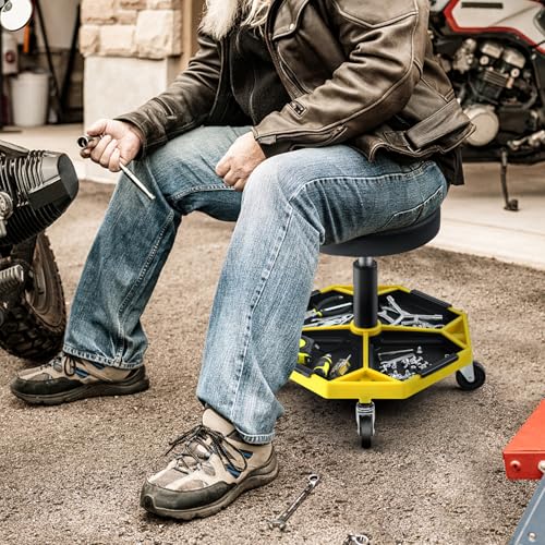 Goplus Mechanic Stool with Wheels, Magnetic Tool Tray, 330LBS Capacity - color: Yellow, size: Tool Tray