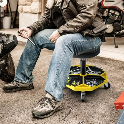 Goplus Mechanic Stool with Wheels, Magnetic Tool Tray, 330LBS Capacity - color: Yellow, size: Tool Tray