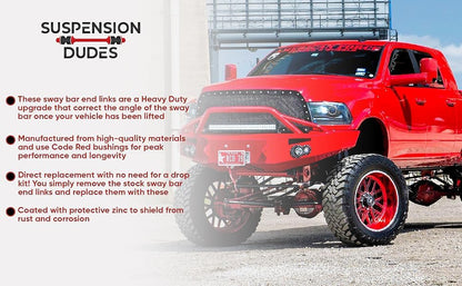PAIR Front Sway Bar 6" Lift Extended Link Kit 4WD FITS Select Models Avalanche, Silverado, Tahoe, Sierra, Ram 1500, F-150, Hummer 2001-2018, Bushings Designed And Manufactured USA - size: 4"-6" Lift