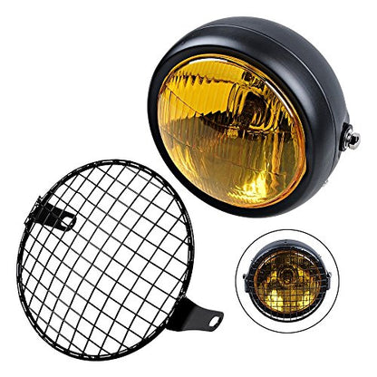Universal Motorcycle 6 1/2" Amber Headlight + Headlamp Cover Mesh Grill Cafe Racer Bobber - color: Amber+Mesh