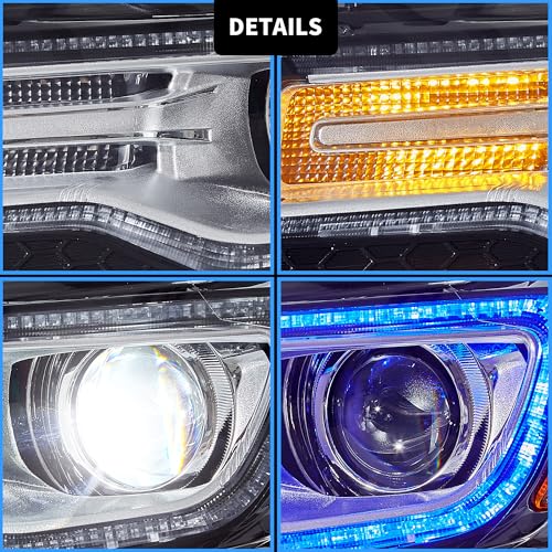 VLAND Led Headlights Compatible with Cherokee 4th Gen WK2 2011-2013 Halogen/Xenon Version w/Dynamic Animation Blue Running Light w/Sequential Turn Signal (Chrome) - color: Chrome