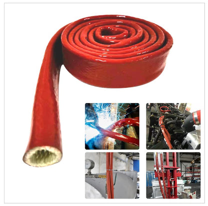 Fuel Line Heat Shield Insulation Heat Shielded Fire Sleeve Silicone Coated Fiberglass Heat Protection for Automotive Hose Lines & Electrical Wiring-（Red 1/2" ID x5FT） - color: Red, size: 1/2" ID x 5FT