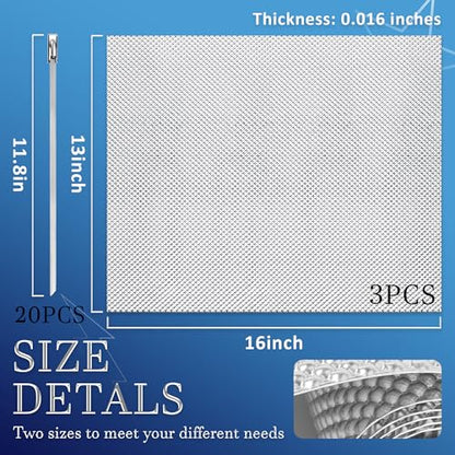 3 Pack Exhaust Heat Shield Automotive, Embossed Aluminum Heat Shield Kit with 20PCS Cable Metal Ties for Car Muffler Exhaust Wrap Heat Pipe High Temp Thermal Barrier (3Pcs 13” * 16”) - color: 3Pcs 13” * 16”