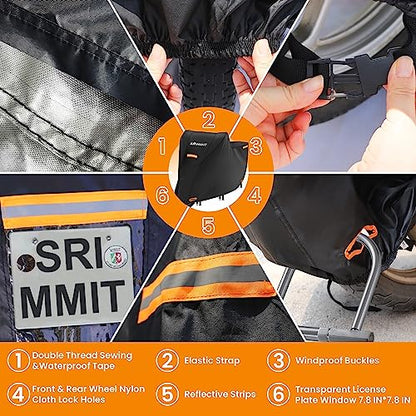 Motorcycle Cover Heavy Duty,Motorcycle Cover 420D,Sun,Waterproof Outdoor Protection,with License Plate Window, 4 Reflective Strips,Lock-Holes Storage Bag(M 78" x 35" x 43") - size: M(78" x 35" x 43")