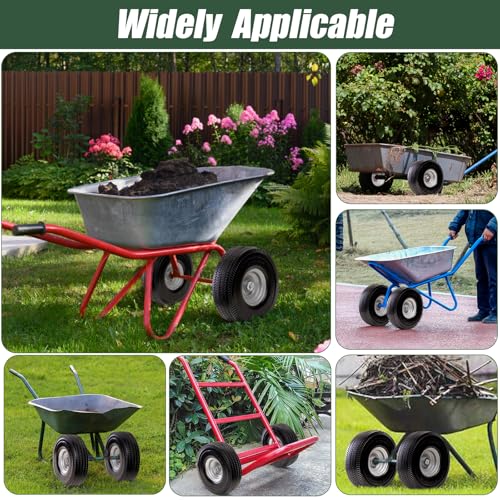 4.10/3.50-4 Tire & Wheel Flat Free, 2 Pcs Heavy Duty Solid PU Non-inflated Tires with Double Sealed Bearings, 5/8 in Axle Bore Hole & 2.15 in Offset Hub for Dolly/Garden Cart/Wheelbarrow/Wagon - size: 2 Pack Tires