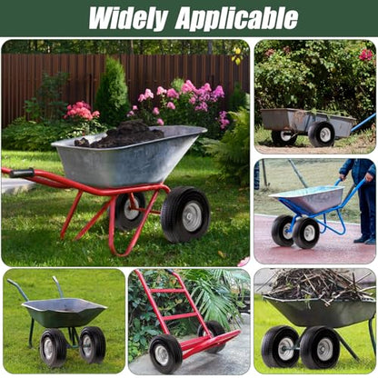 4.10/3.50-4 Tire & Wheel Flat Free, 4 Pack Heavy Duty Solid PU Non-inflated Tires with Double Sealed Bearings, 5/8 in Axle Bore Hole & 2.15 in Offset Hub for Dolly/Dump Cart/Wheelbarrow - size: 4 Pack Tires