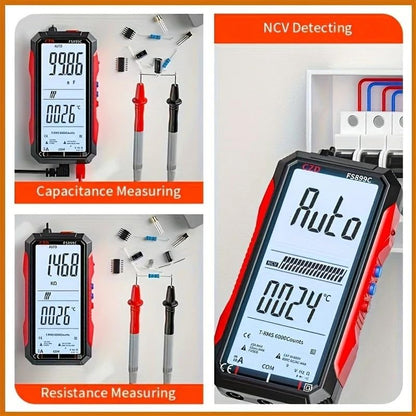 FS899C Rechargeable Digital Multimeter with NCV Non-Contact Voltage Tester, Electrical Tester for Voltage, Current, Resistance, Continuity, Home & Automotive Use