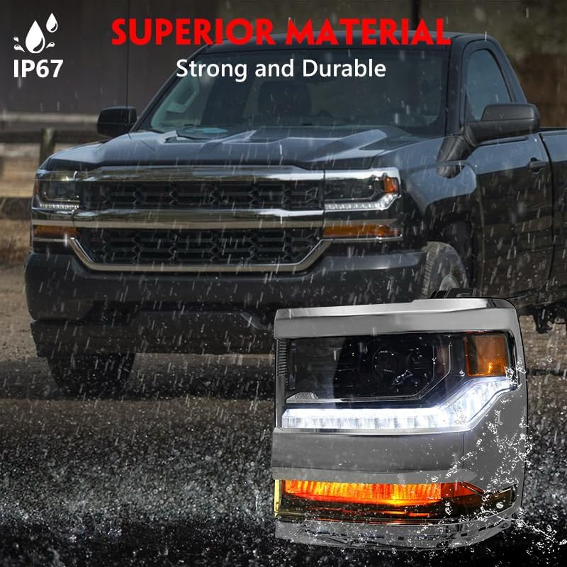 FIONE HID Headlight Assembly Compatible with Chevy Silverado 1500 2016-2018/2019 Silverado 1500 LD W/O Bulbs Chrome Housing Headlamp Left Driver Side 84388723 GM2502451 - color: Chrome, size: LH(Driver)