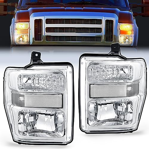 Nilight Headlight Assembly Compatible with 2008 2009 2010 Ford F250 F350 F450 Super Duty Headlamps Replacement Chrome Housing Clear Reflector clear Lens Driver and Passenger Side - color: Chrome Housing + Clear Reflector, size: 2008-2010 F250-F450