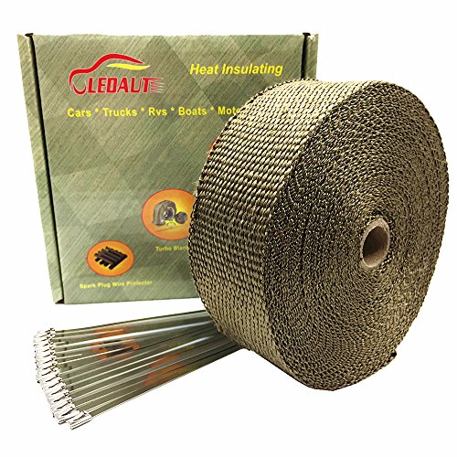 LEDAUT 2" x 50' Titanium Exhaust Heat Wrap Roll for Motorcycle Fiberglass Heat Shield Tape with Stainless Ties - size: 2 inches X 50 feet roll
