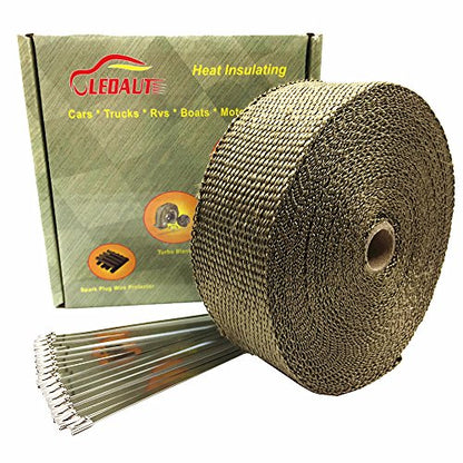 LEDAUT 2" x 50' Titanium Exhaust Heat Wrap Roll for Motorcycle Fiberglass Heat Shield Tape with Stainless Ties - size: 2 inches X 50 feet roll